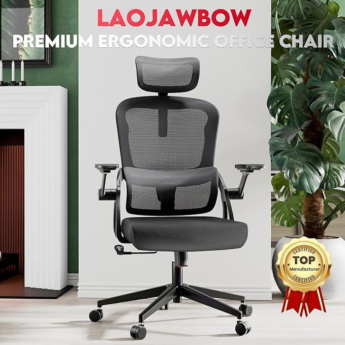 Big and Tall Ergonomic Office Chair - 400LB Comfy Desk Chairs with Headrest and Back Support, Heavy Duty Mesh Computer Chairs with Wheels and Arms for Home Office, Study, Bedroom and Dorm