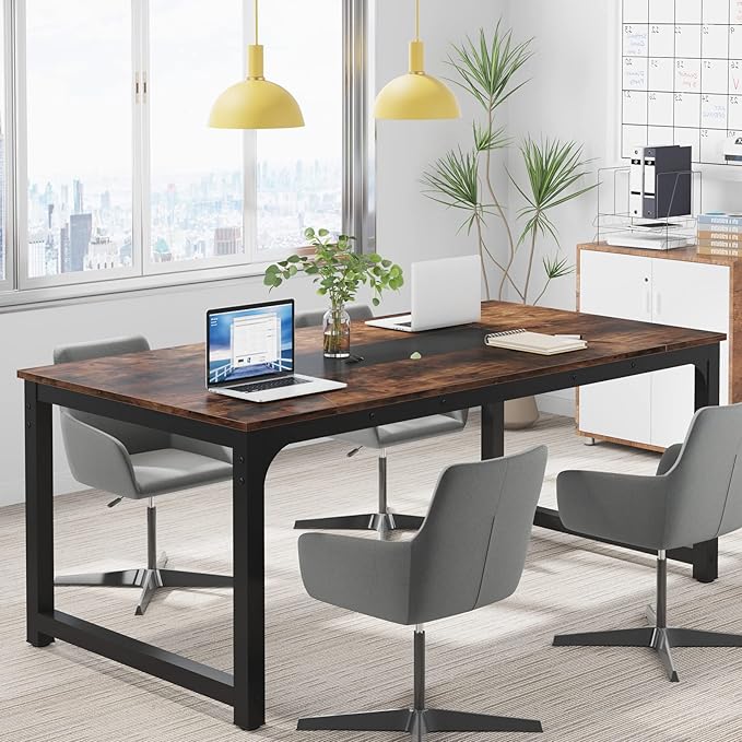 Tribesigns Modern Computer Desk, 70.8 x 35.4 inch Large Executive Office Desk Computer Table Study Writing Desk Workstation for Home Office,Rustic/Black