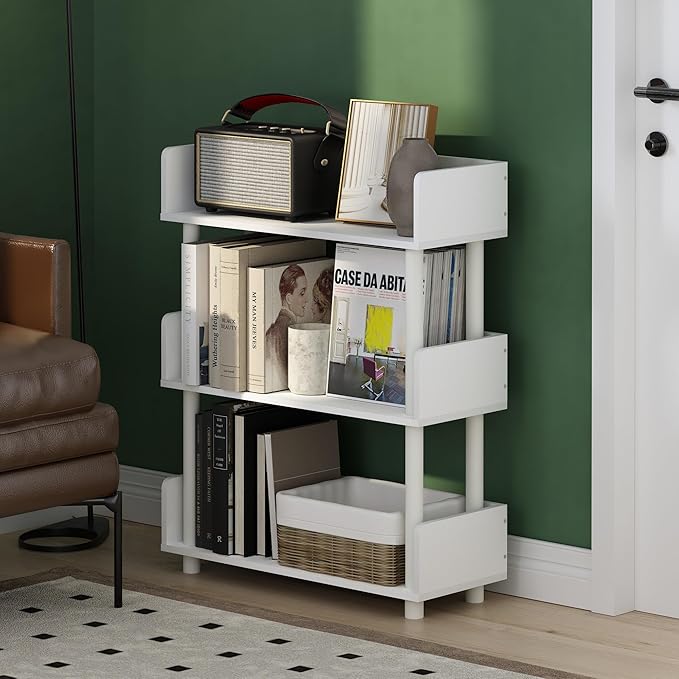 Furinno Turn-N-Tube 3-Tier Multipurposes Display Rack, Open Shelf Rack/Storage with Back & Side Panel, White/White