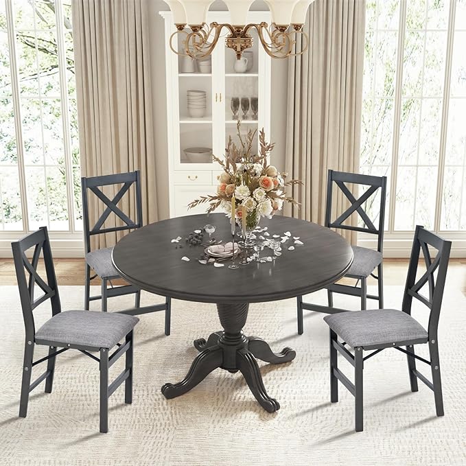 COLAMY Folding Dining Chairs Set of 4 – Dark Grey Upholstered Dining Room Chairs with Wooden Frame, Pre-Assembled, Space Saving Modern Kitchen & Dining Room Furniture for Small Spaces