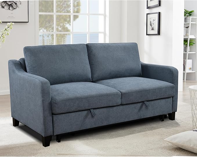 ERYE Modern 3-in-1 Sofa Loveseat Convertible Sleeper Sofabed, Queen Size Upholstered Love Seat Sofa Soft Cushion Daybed with Pull Out Sleeper Couch Bed for Living Room Home Apartment RV