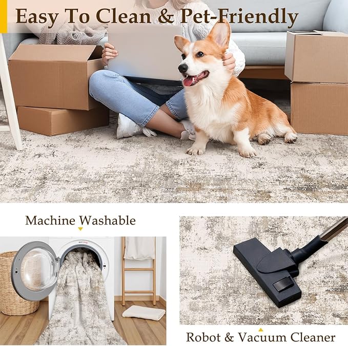 3x8 Washable Runner Rug Brown Grey Neutral Abstract Hallway Kitchen Living Room Bedroom Non Slip Throw Rug Soft Low Pile Indoor Carpet for Entrance Laundry Bathroom