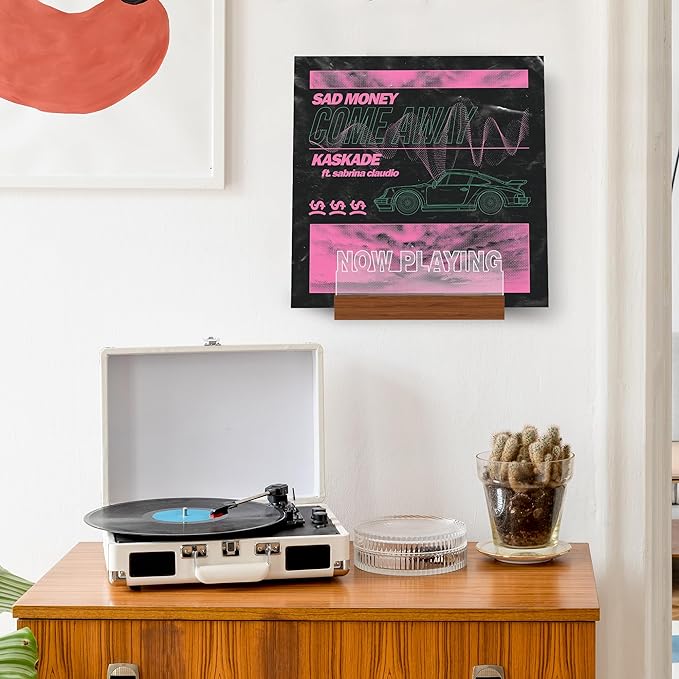 Now Playing Vinyl Record Stand Wall Mount, Light up Record Holder, Wooden Acrylic Display with Warm White Lights for Albums, Room Decor, for Vinyl Lovers