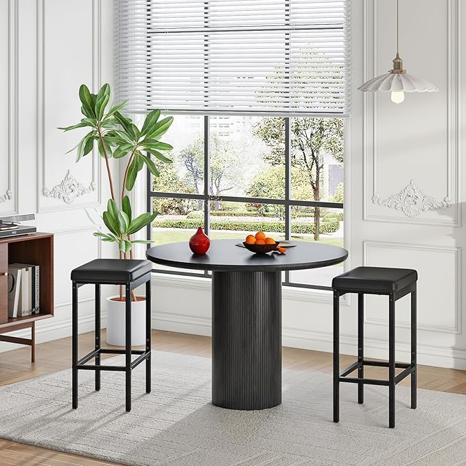 HOOBRO Bar Stools, Set of 2 Bar Chairs, 24.8-Inch Height Stools, Breakfast Bar Stools, Kitchen Stools, 2" Thick Upholstery, for Kitchen, Dining Room, Cafe, Bar Counter, Black BB21BY01