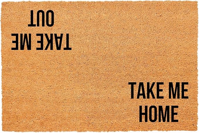 Funny Coir Doormat Take Me Home Take Me Out Front Door Mat Entryway Outdoor Mat with Heavy Duty Front Porch Decor Patio Welcome Mats Entry Natural Coconut Brown Novelty Gift Mat 23.7 x 15.7 inch