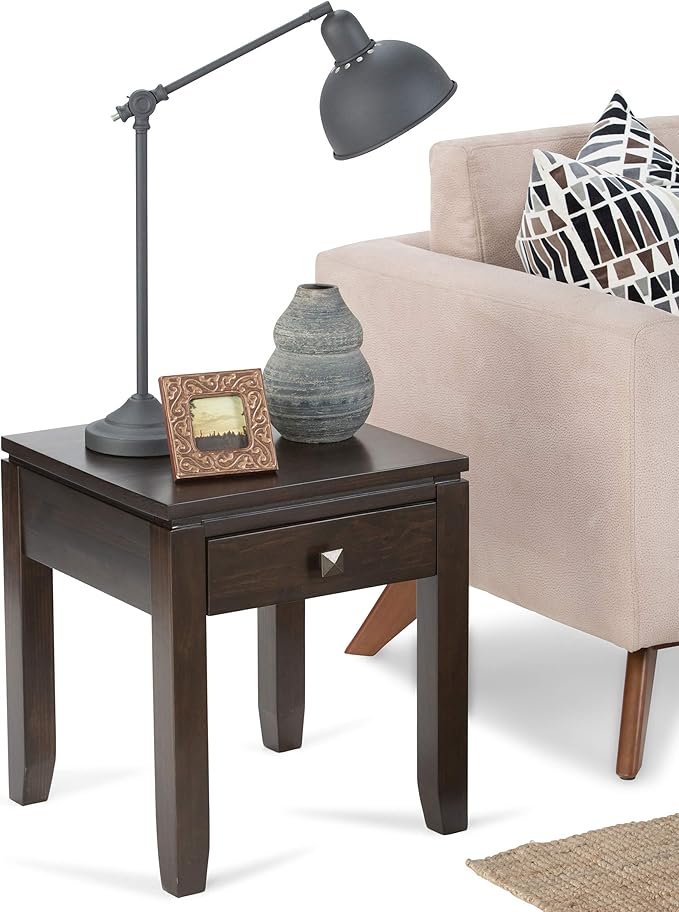 SIMPLIHOME Cosmopolitan SOLID WOOD 18 inch Wide Square Contemporary End Side Table in Mahogany Brown for the Living Room and Bedroom