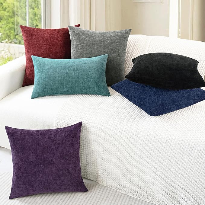 CaliTime Throw Pillow Covers Decorative 22 X 22 Inches Pack of 2 Cozy Chenille Cushion Cases for Couch Sofa Bed Living Room Home Navy Blue