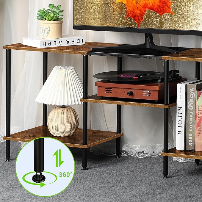 TV Stand for Bedroom 50 Inch TV Stand with Power Outlet 3 Tier Entertainment Center with Storage TV Console Table for 50 43 40 32 Inch TV, Rustic Brown