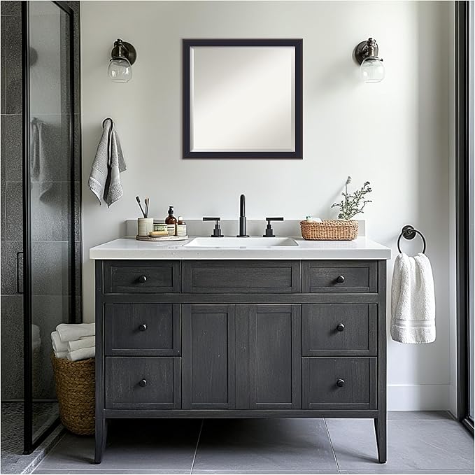 Amanti Art Black Bathroom Mirror for Over Sink, 23x23 Havana Black Bronze Square Vanity Mirror, Medium Casual Frame, Hangs Horizonally and Vertically, Bathroom Wall Decor, Beveled Edge