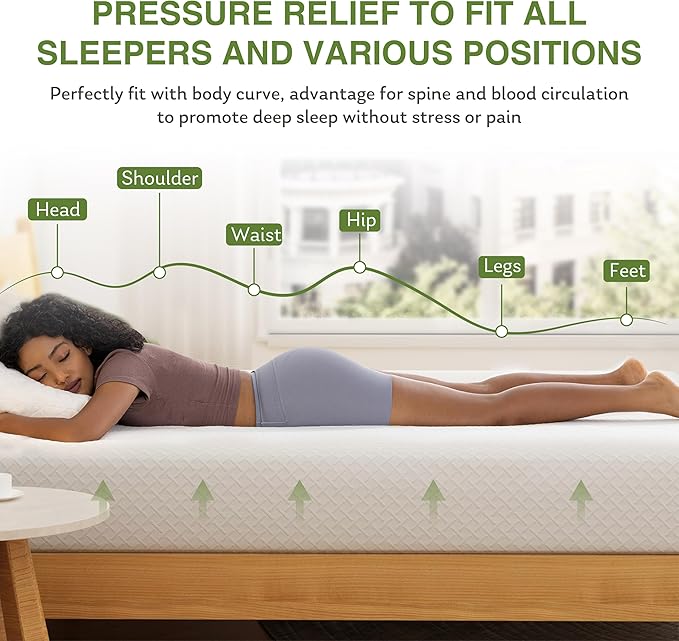 Twin XL Memory Foam Mattress, 10 Inch Bed Mattress in a Box with Cooling Green Tea Gel, Relieve Pressure with Medium Support, CertiPUR-US Certified, 80''L x 38''W, White
