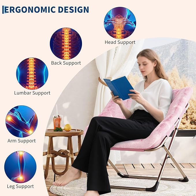 Comfy Chair for Adults, Foldable Living Room Chairs, Soft Faux Fur Folding Lounge for Bedroom Living Room Dorm Rooms, Flexible Reading Chair for Teens (2, Pink, Extra Large)