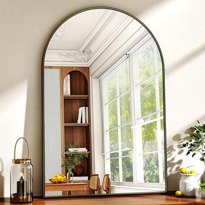 26"x38" Arched Wall Mirror for Bathroom, Black Vanity Mirror for Bedroom, Living Room, Entryway, Decorative Hanging Mirror for Wall
