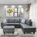 Convertible Leather Sectional Couch, Modern L Shaped Couch with Storage, Large Modular 5-Seat Sectional Sofa with Ottomans for Living Room and Office, Dark Grey