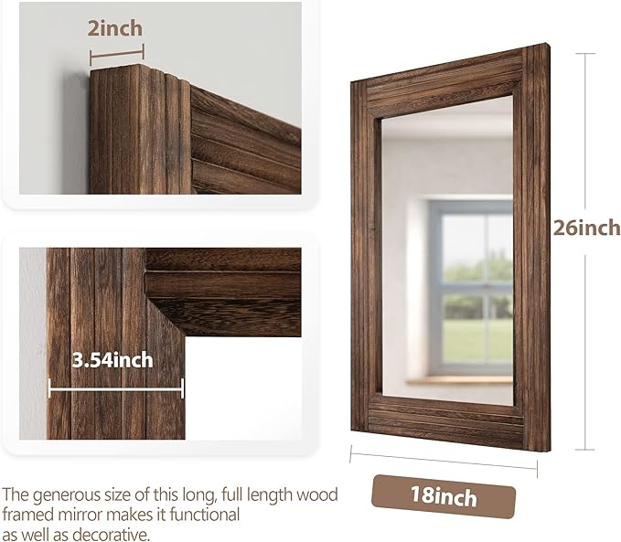 YOSHOOT Hand-Made Wooden Spliced Wall Mirror for Bathroom, Rustic Farmhouse Vanity Mirror, Décor Wall Art, Solid Wood Frame, Vertical or Horizontal Hanging