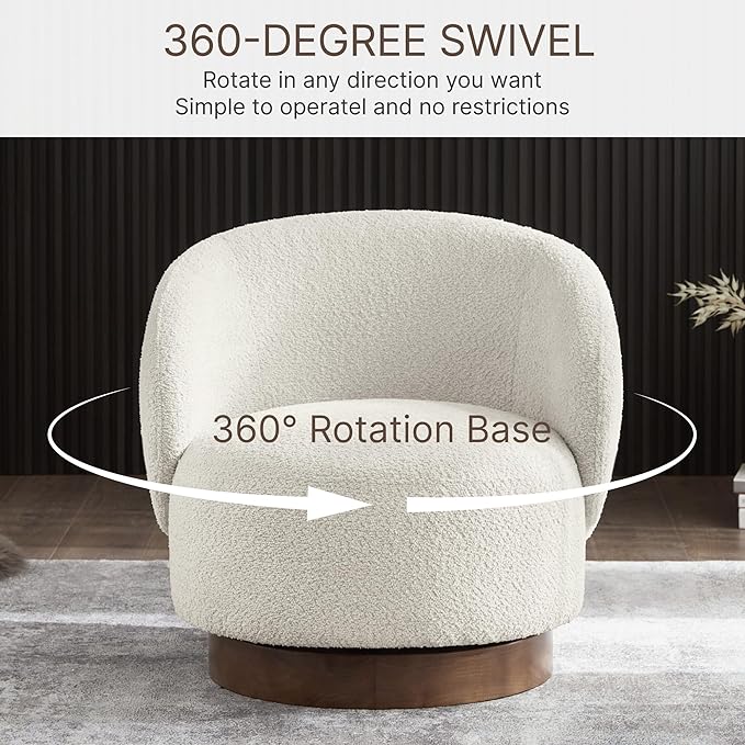 Swivel Accent Chair Round Barrel Armchair Upholstered Performance Fabric for Living Room Bedroom Waitingroom,2 Box,Cream