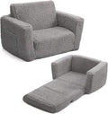ALIMORDEN 2-in-1 Flip Out Cuddly Sherpa Toddler Couch, Convertible Sofa to Lounger, Grey