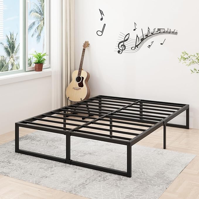 14 Inch California King Bed Frames No Box Spring Needed Heavy Duty Metal Cal King Platform for Mattress Foundation, Noise Free, Easy Assembly, Black