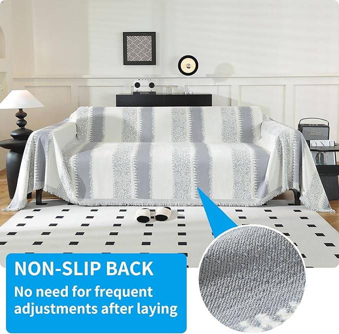 LUFEIJIASHI Boho Couch Covers for Sofa Non Slip Sofa Covers Washable Couch Covers for 3 Cushion Couch Sofa Pet Friendly Sectional Couch Cover Blanket Furniture Protector for Dogs (Grey, 71"x134")