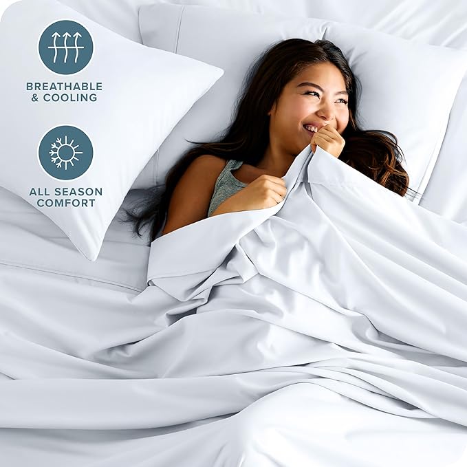 Bare Home Short Queen Sheet Set - 1800 Ultra-Soft Microfiber - Double Brushed - Deep Pockets - Easy Fit - 4 Piece Set - Bed Sheets (Short Queen, White)