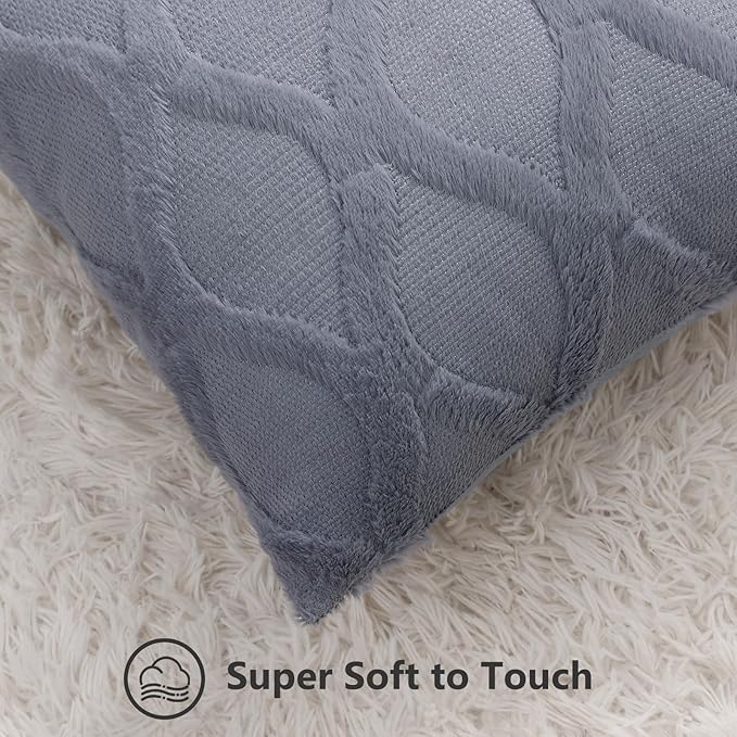 decorUhome Throw Pillow Covers 16x16 Inch Set of 2, Soft Plush Faux Fur Wool Blue Grey Couch Pillow Covers, Decorative Neutral Pillow Cases for Bed Sofa Living Room Home Decor