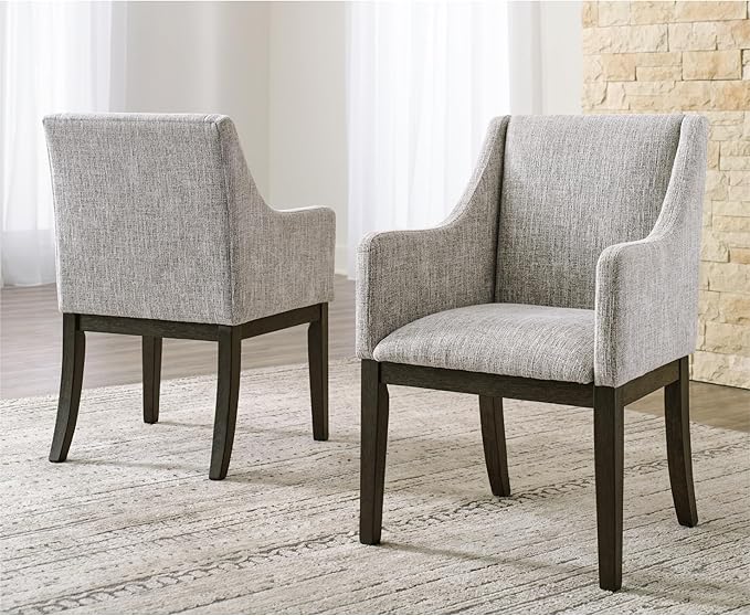 Signature Design by Ashley Burkhaus Traditional Dining Upholstered Arm Chair, 2 Count, Gray & Dark Brown