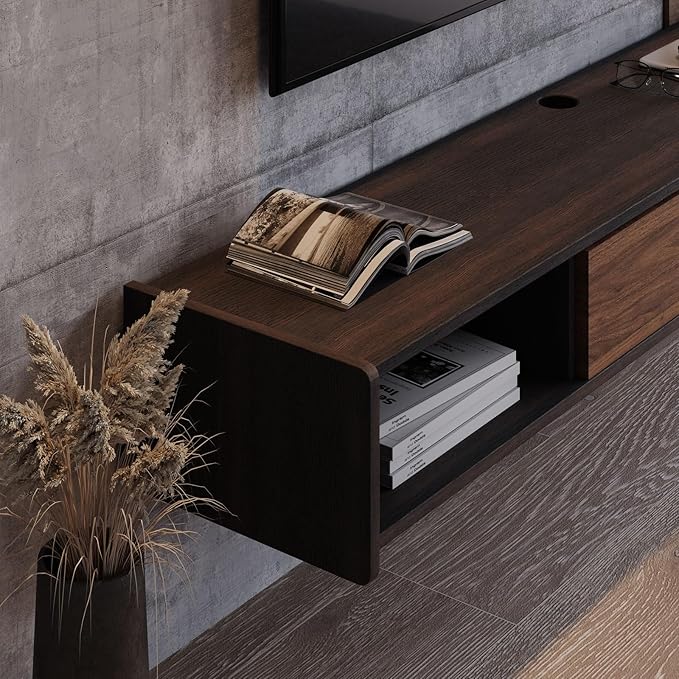 86'' Floating TV Stand,Wall Mounted TV Console,Floating TV Cabinet,Under TV Shelf for Bedroom Living Room(Walnut)