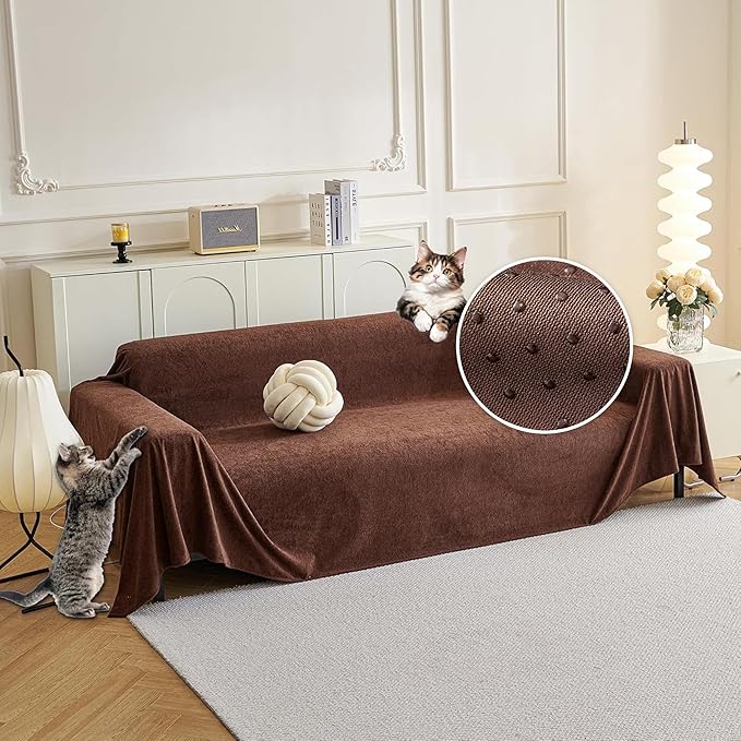 MYSKY HOME Sofa Covers Washable Couch Cover for Dogs Sofa Cover Furniture Protector Sofa Slipcovers for Dogs Water Resistant Furniture Protector Cover, Soft Non Slip Sofa Covers, 91" x 134", Chocolate
