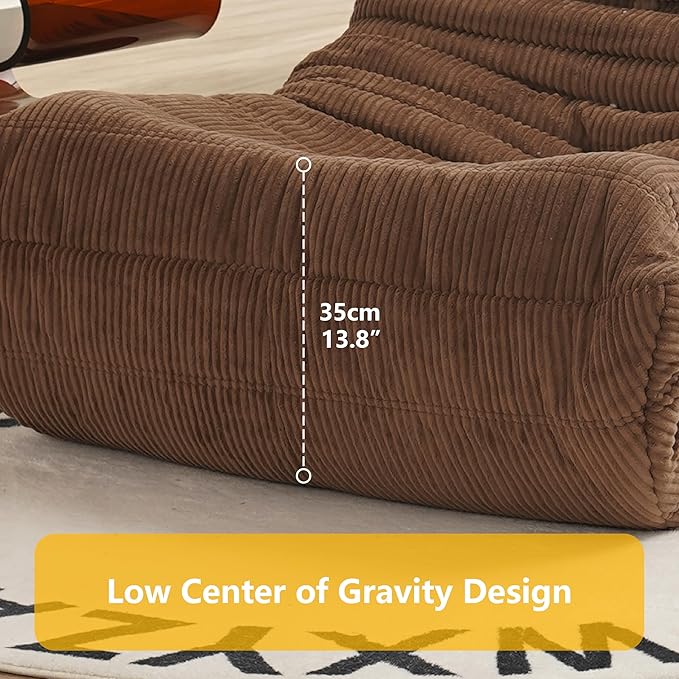 N&V Fireside Chair, Mid Century Armless Floor Sofa, Soft Premium Corduroy Floor Lounge Chair, Foam Sofa Accent Chair for Living Room Bedroom and Office, Salmon