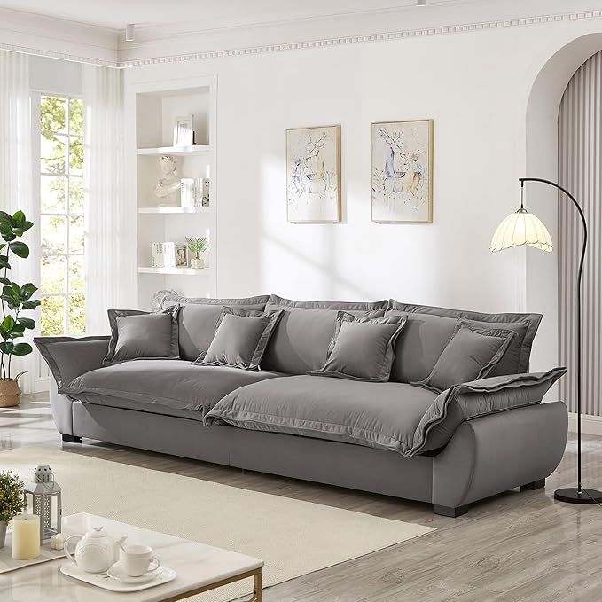 126 Inch Sailing Design Modular Sectional Cloud Sofa with Storage, Modern Deep Seat Couch w/Throw Pillows & Removable Backrest for Living Room Bedroom Apartment,Grey