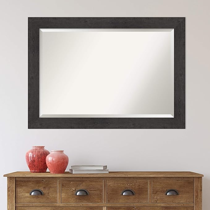 Amanti Art Brown Bathroom Mirror for Over Sink, 30x42 Rustic Plank Espresso Rectangle Vanity Mirror, Large Rustic Farmhouse Frame, Hangs Horizonally and Vertically, Bathroom Wall Decor, Beveled Edge