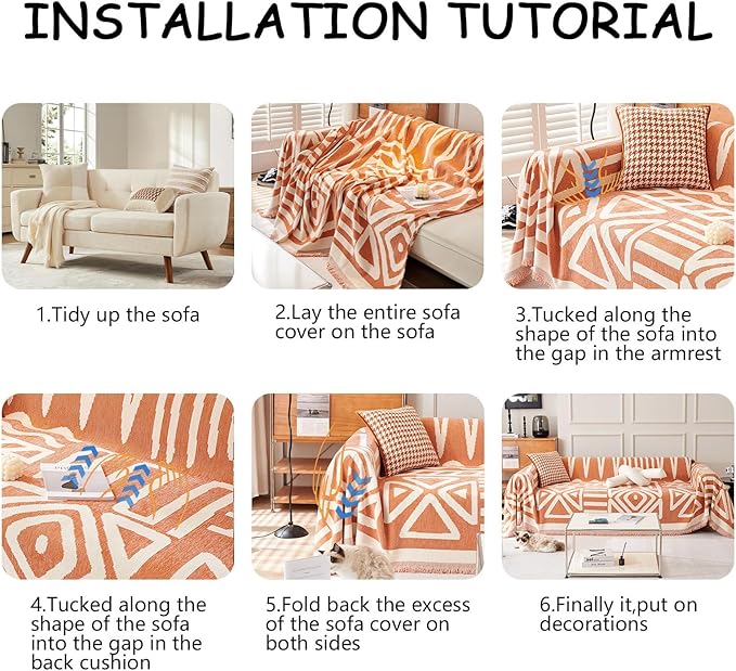 HANDONTIME Orange Sofa Covers for Couch Loveseat Covers Soft Chenille Couch Cover for Dogs Washable Furniture Protector with Tassel Solid Pet Couch Protector Thick, 71/'' X150/'', Tassel:orange