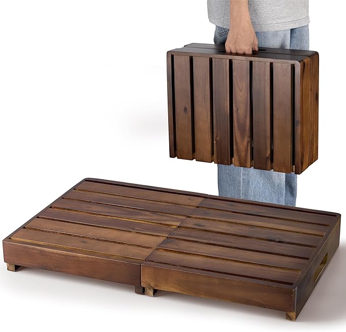 HOLANA 25in Wood Step Stool for Adults - Foldable Stepping Stool for Adults, Half Steps for Seniors - Acacia Wood Platform, Mobility Step - Wooden Platform 400 Lbs, Integrated Handles (Walnut Color)