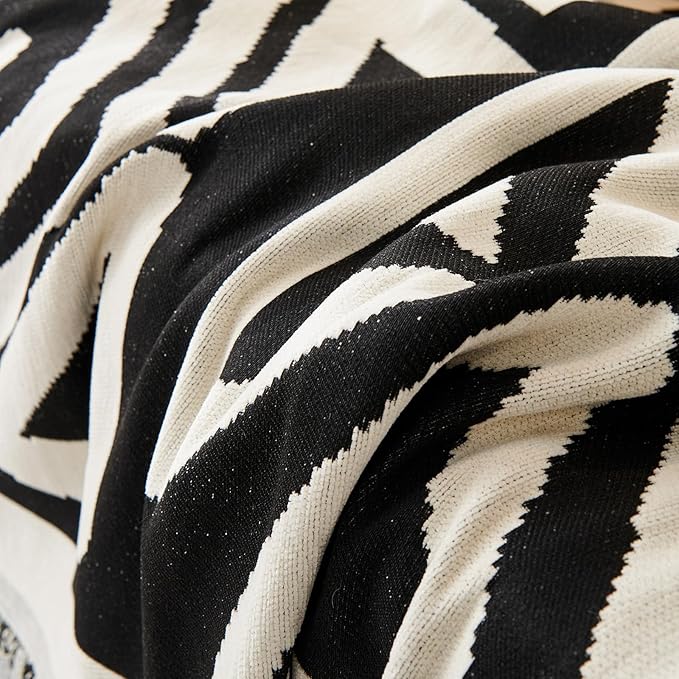 STACYPIK Boho Black Beige Couch Cover Wrinkle Resistant Sofa Cover for Cat Dog Geometric L Shaped Slipcover for Sectional Multi-Use Pet Protector for 2 Cushion Couch Tassels Recliner Cover-71x118IN