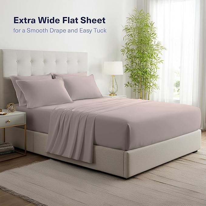 Kickoff Viscose Bamboo Sheets King Size 4-pc 100% Organic Bamboo Viscose Bed Cooling Sheets King Size Set Cool Bedding for hot Sleepers Sheet, Flat, Fitted, Pillowcases (Grey Mist,K)
