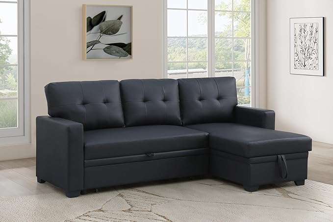 Devion Furniture Garisa 4-in-1 Convertible L Shaped Couch with Pull Out Bed and Storage, Sectional Sleeper Sofa with Reversible Chaise for Living Room, Apartment, Bedroom, Office