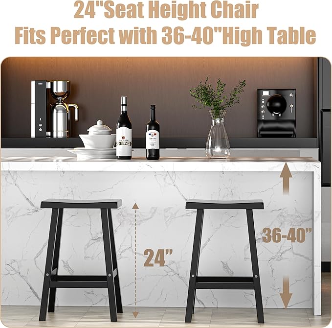 Bar Stools Set of 2, Waterproof UV-Resistant,Durable Resin Kitchen Island Chairs for Indoor & Outdoor Use, Modern Design for Home,Bar,and Cafe (24“)