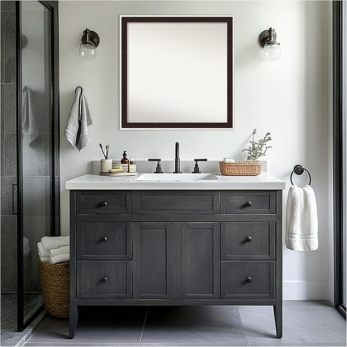 Amanti Art Bathroom Mirror for Over Sink, 29x29 Maya Espresso Silver Square Vanity Mirror, Large Modern Contemporary Frame, Hangs Horizonally and Vertically, Bathroom Wall Decor, Non-Beveled Edge