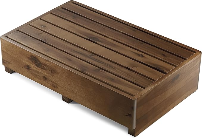 TINAMO 6.5" One Step Stool for Elderly, Walnut Wood High Riser Step Stool for Bed – 550 Lbs Wooden Mobility Stepping Stool for Adults, Kids/Bedside, Bathroom, Kitchen, Garden (Walnut, 6.5" Height)