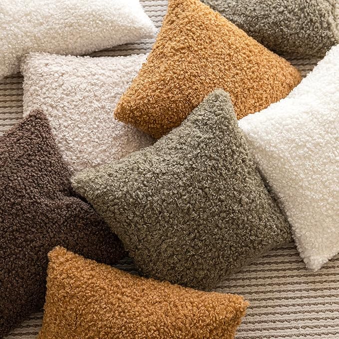 Foindtower Set of 2 Curly Teddy Wool Pillow Covers Decorative Boucle Textured Lumbar Throw Pillow Faux Fur Pillowcases Sheepskin Cushion Case for Sofa Bedroom Car 12"x20" Sage Green