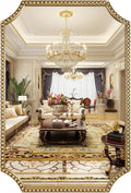 30"x40" Mirror for Wall, Full Scalloped Corners Rectangle Decorative Mirror, Metal Beaded Frame Accent Wall Decor for Bathroom, Entryway, Mantel, Antique Gold