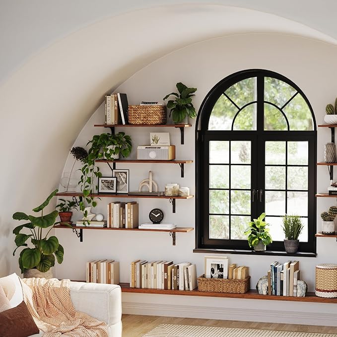 DINZI LVJ Long Wall Shelves, 39.4 Inch Large Floating Shelves Set of 2, Wide Display Shelf Wall Mounted with Brackets, Easy Hanging for Living Room, Toilet, Office, Bedroom, Rustic Brown