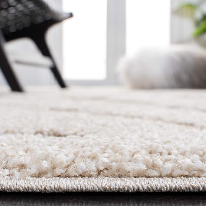 SAFAVIEH Florida Shag Collection Area Rug - 6'7" Square, Ivory & Beige, Scroll Design, Non-Shedding & Easy Care, 1.2-inch Thick Ideal for High Traffic Areas in Living Room, Bedroom (SG455-13LT)