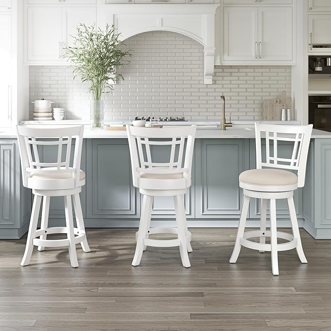 Hillsdale Fairfox Swivel Stool with Rectangular Lattice Back, Counter Height, White