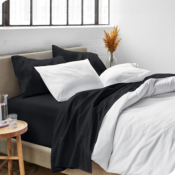 Bare Home Split Head Flex King Sheet Set - 1800 Ultra-Soft Microfiber Bed Sheets - Double Brushed - Deep Pockets - Easy Fit - 4 Piece Set - FlexTop King Bedding Sheets (Split Head Flex King, Black)