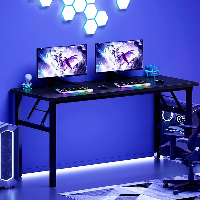 Need Office Computer Desk - 54.3L Sturdy and Heavy Duty Folding Laptop Table,Writing Table/Home Office Desk/Sewing Table,No Assembly Required (Black) AC5CB138