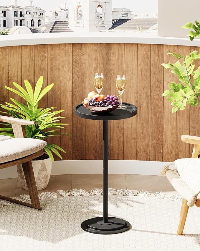 Small Round Side Table, Drink Table for Small Spaces, Pedestal Cocktail Table, Thickened Base, for Living Room, Bedroom, Office, Black TBZ30BB
