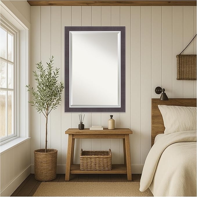 Amanti Art Brown Wall Mirror 30x42 Ellie Brown Silver Rectangle Bathroom Mirror for Wall Decor Living Room, Large Modern Frame, Hangs Horizonally and Vertically, Bathroom Decor, Beveled Edge