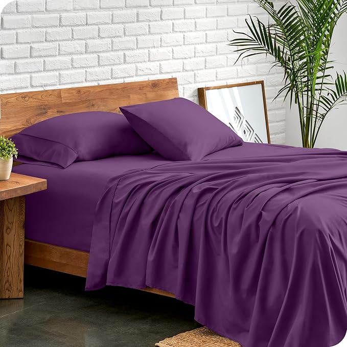 Bare Home Split King Sheet Set - 1800 Ultra-Soft Microfiber Bed Sheets - Double Brushed - Deep Pockets - Easy Fit - 5 Piece Set - Bed Sheets & Pillowcases (Split King, Plum)