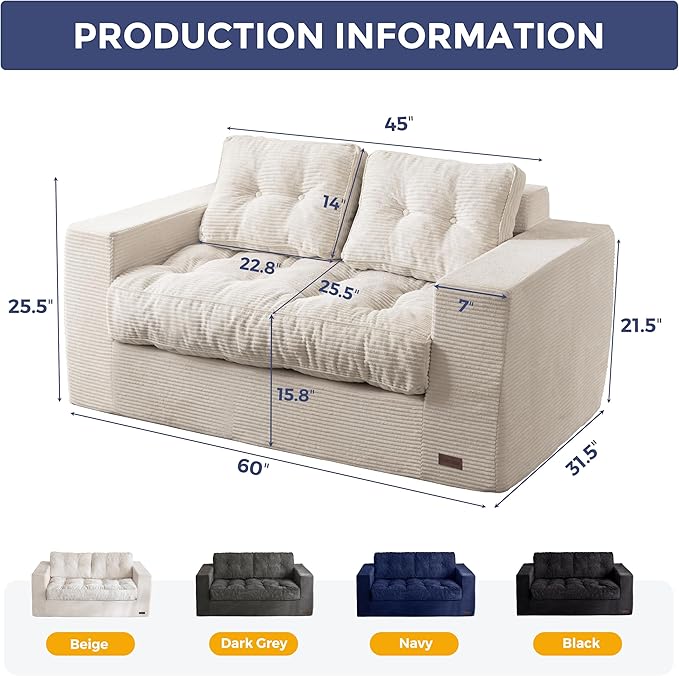 MAXYOYO Bean Bag Chair for Adults, Upholstered Floor Sofa with Armrests, Loveseat Boneless Couch with Tufted Cushion & Backrest, Sofa in A Box, Large Bean Bag Couch for Bedroom Living Room, Beige
