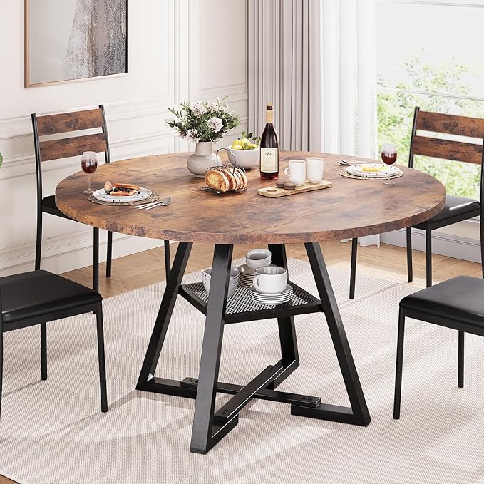 Round Dining Table for 4,Kitchen Dining Room Circle Dinner Pedestal Table,Space Saving Wood Kitchen & Dining Room Furniture (Vintage, 42In)